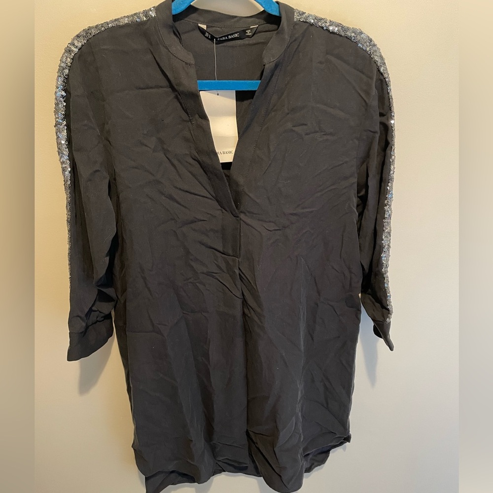 Zara Shirt Dress with Sequin Sleeve Detail
